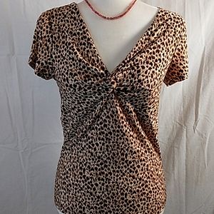 Chaps; Leopard Print, Short Sleeve Top.